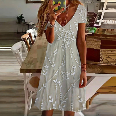 Vintage Blad Print Kjole