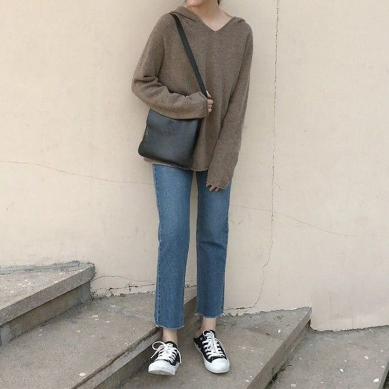 Ensfarvet Hættetrøje