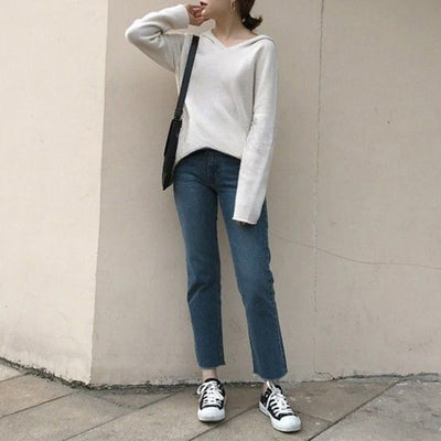 Ensfarvet Hættetrøje