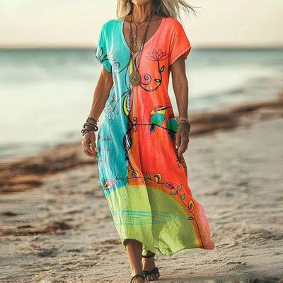 Vintage Farve Blok Kjole