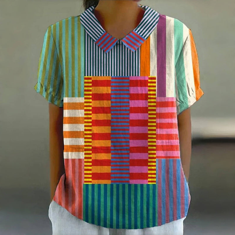 Vintage Farverig Stribet Bluse