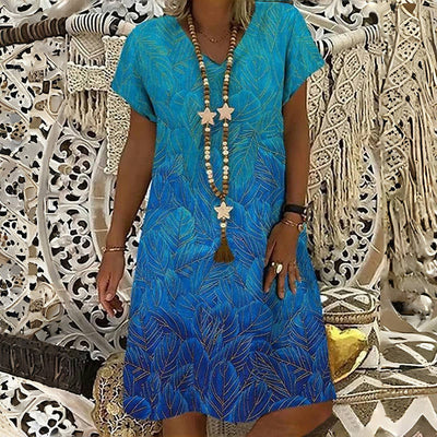 Vintage Blad Print Kjole