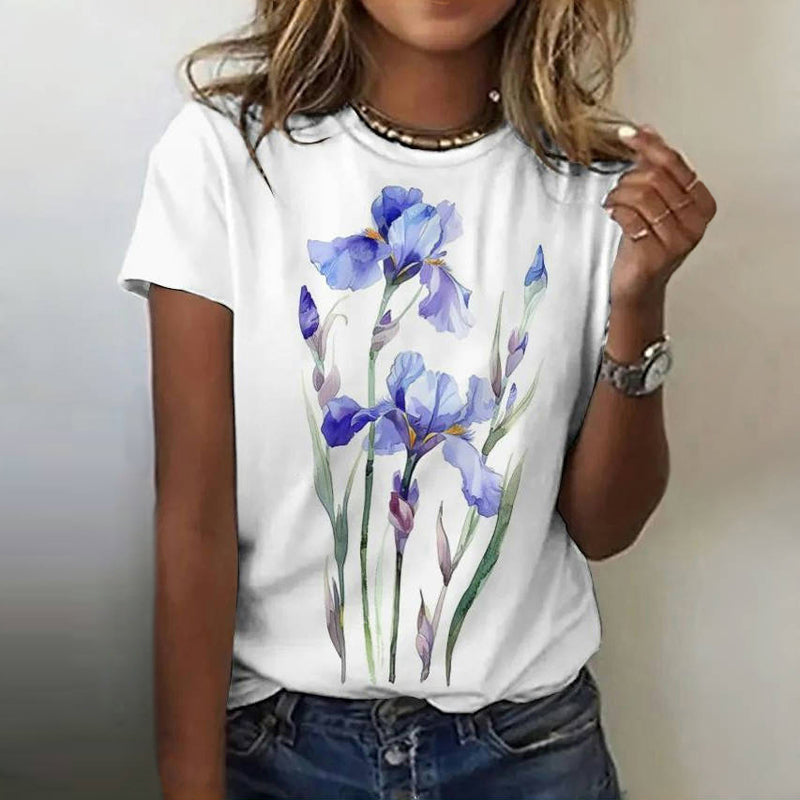 Afslappet T-Shirt Med Blomstertryk