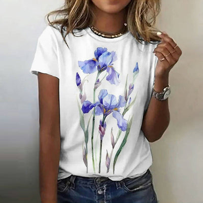 Afslappet T-Shirt Med Blomstertryk
