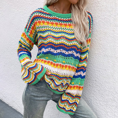 Farverig Stribet Striktrøje