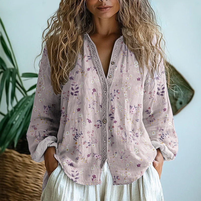 Ebba™ - Elegant Bluse med Bladtryk