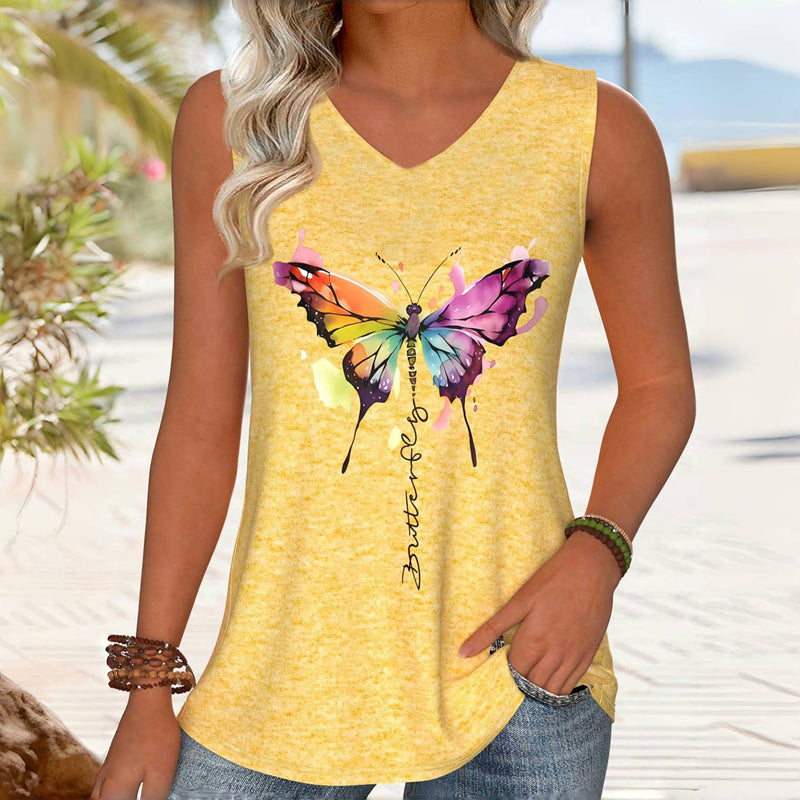 Afslappet Tanktop Med Butterfly Mønster